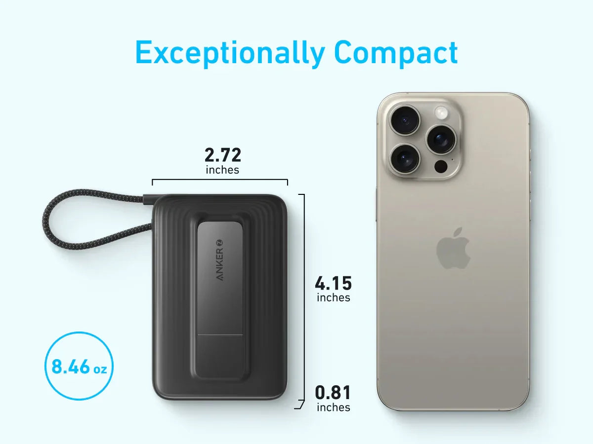 Anker Zolo Wireless Power Bank (10K, 30W, Built-In Usb-C Cable) -Black - Tashqila Anker Zolo Wireless Power Bank (10K, 30W, Built-In Usb-C Cable) -Black - Tashqila